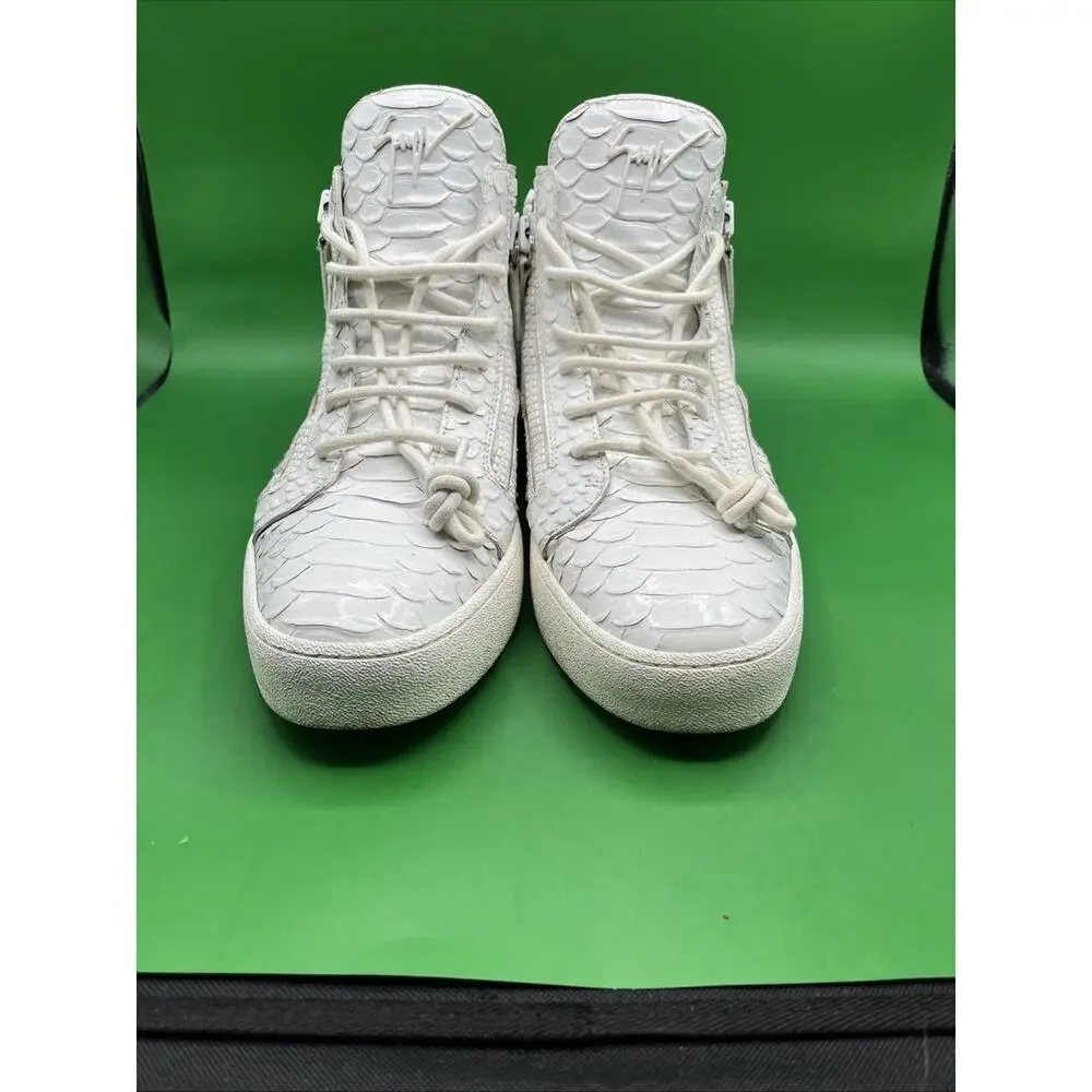 Giuseppe Zanotti Men's Croc Embossed Leather High Top Sneakers White Sz 44